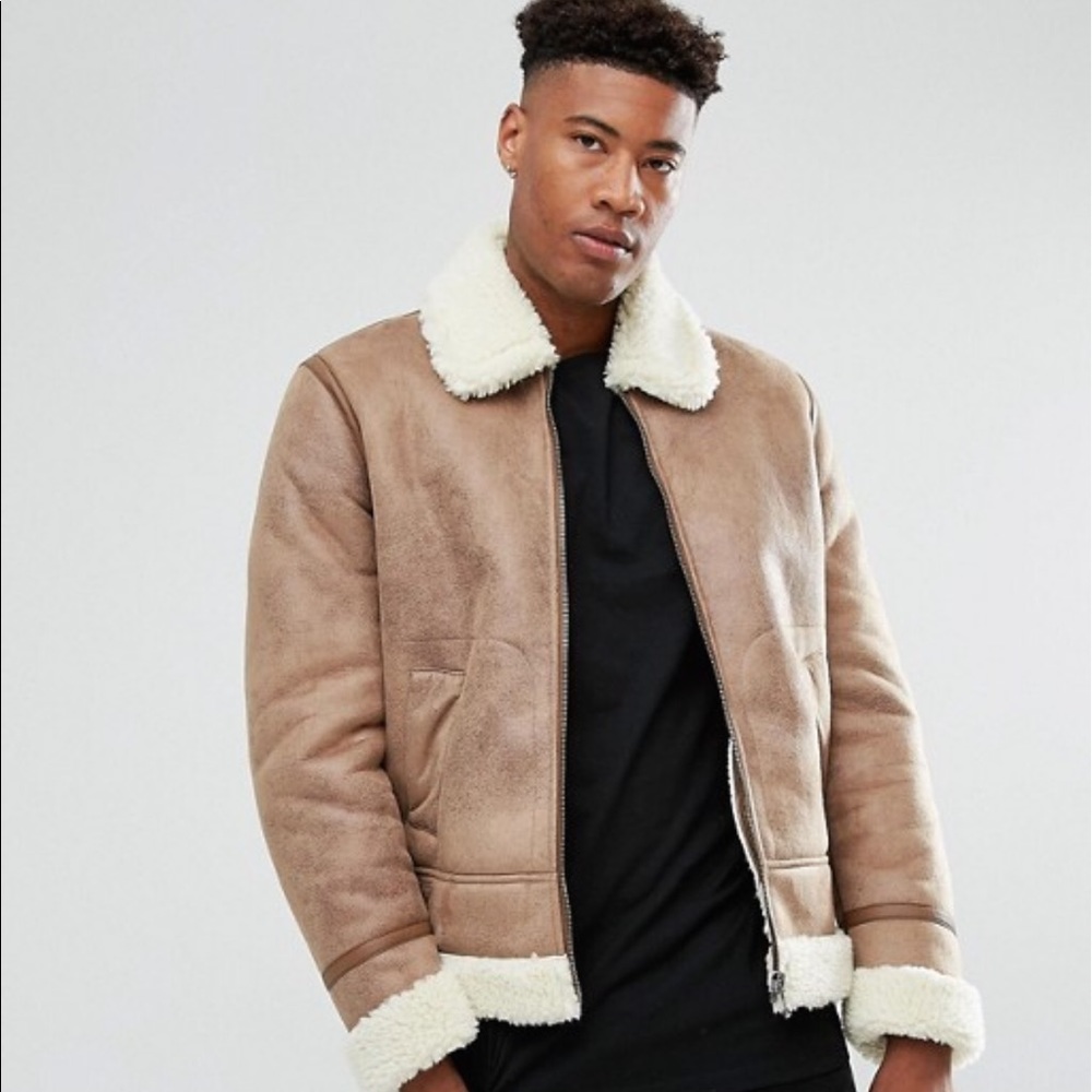 TALL Faux Shearling Jacket in Camel